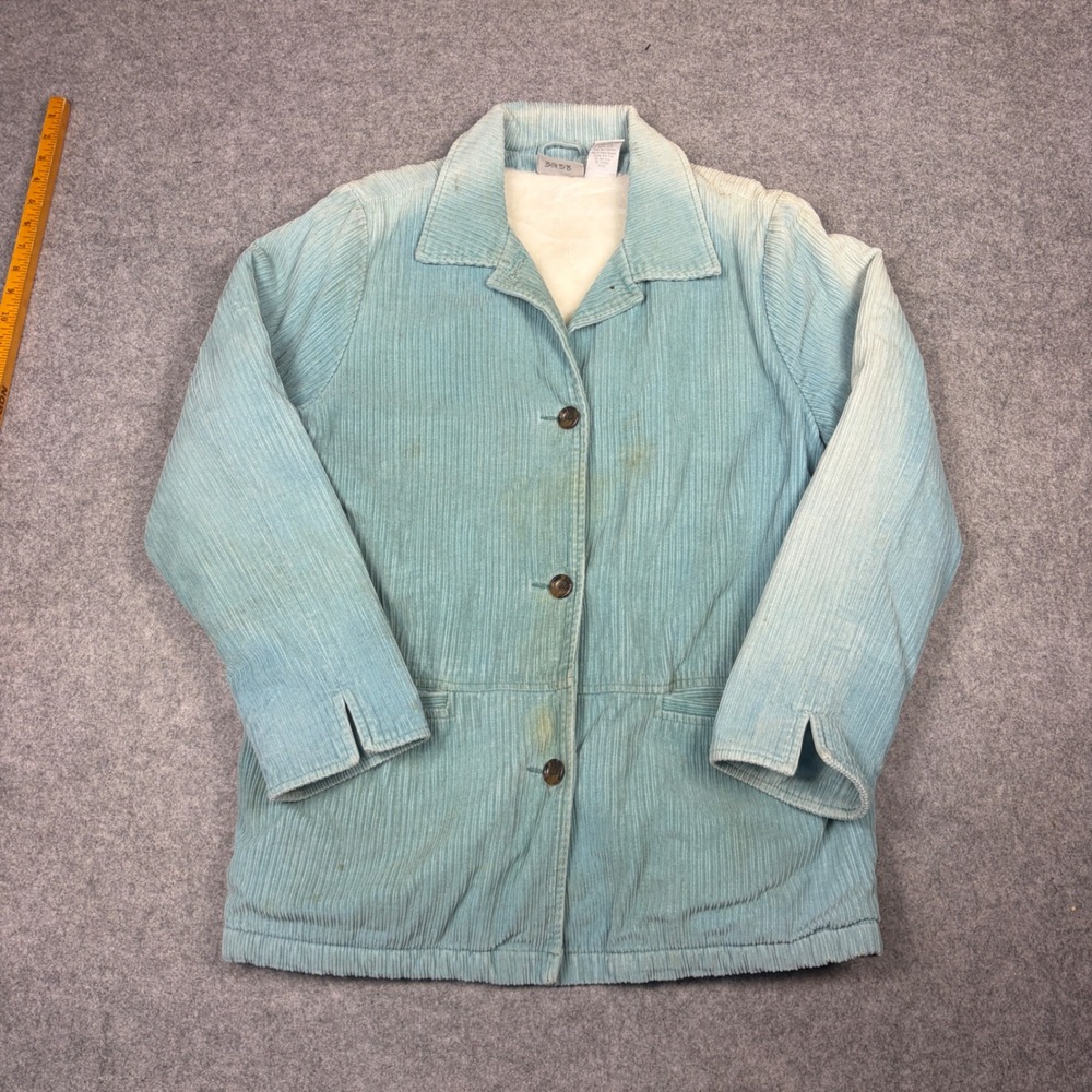 Blair Vintage Corduroy Faux Fur Lined Jacket Light Blue Wide Wale Button Up Med